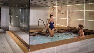 Two guests relax in a serene spa environment, enjoying the soothing waters of a hot tub | MSC Cruises