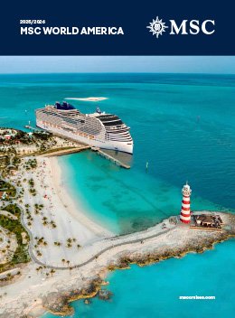 The MSC ship sails towards a stunning beach with a lighthouse | MSC Cruises