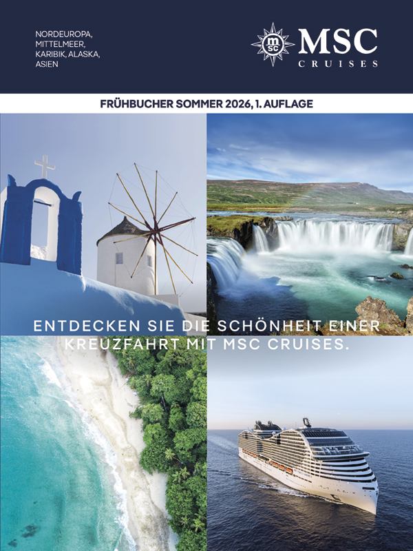 Blick auf Strand und Kreuzfahrtschiff bei Sonnenuntergang | MSC Cruises