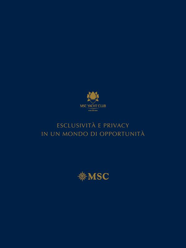 Copertina della brochure Yacht Club con un design elegante e un logo dorato | MSC Crociere