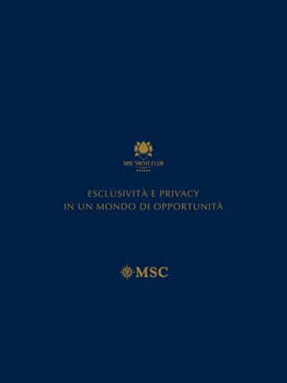 Copertina della brochure Yacht Club con un design elegante e un logo dorato | MSC Crociere