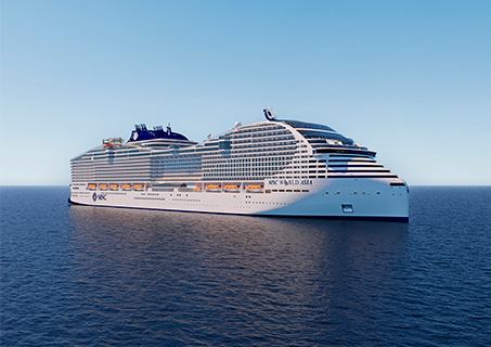 Large cruise ship on calm sea at sunset | MSC Cruises