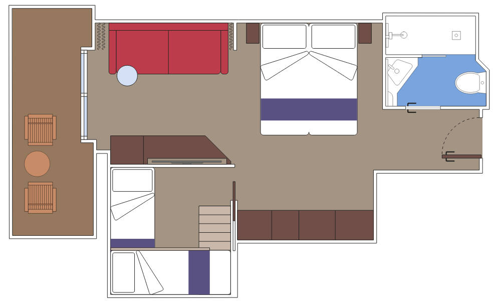 Cabin layout with bedroom, bathroom and additional bed for enhanced comfort | MSC Cruises