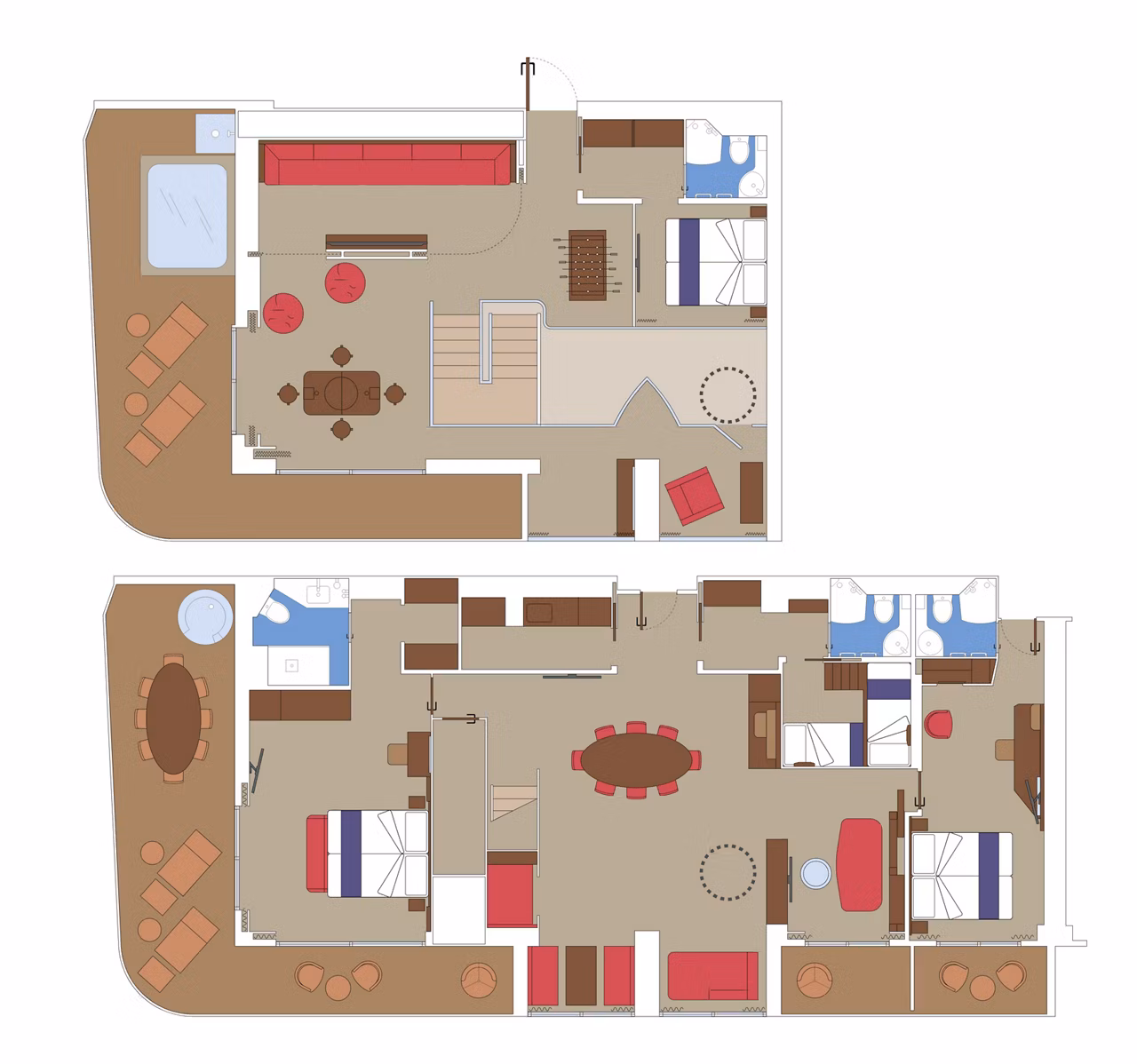 Two-level suite layout featuring generous living and bedroom areas | MSC Cruises