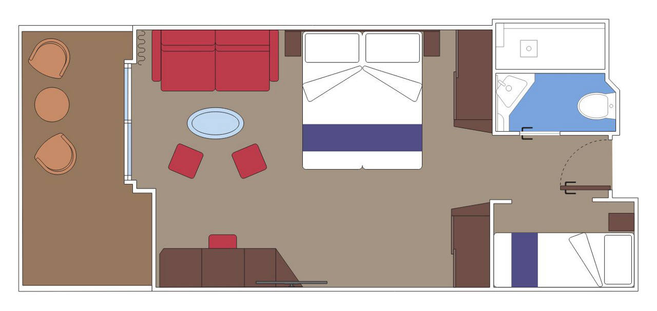 Grundriss der Kabine mit Bett, Bad und Möbeln für Komfort und Erholung | MSC Cruises