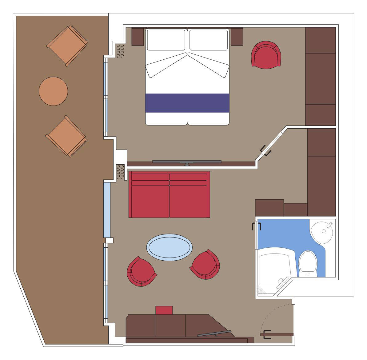 Grundriss der Kabine mit Doppelbett und Badezimmer | MSC Cruises