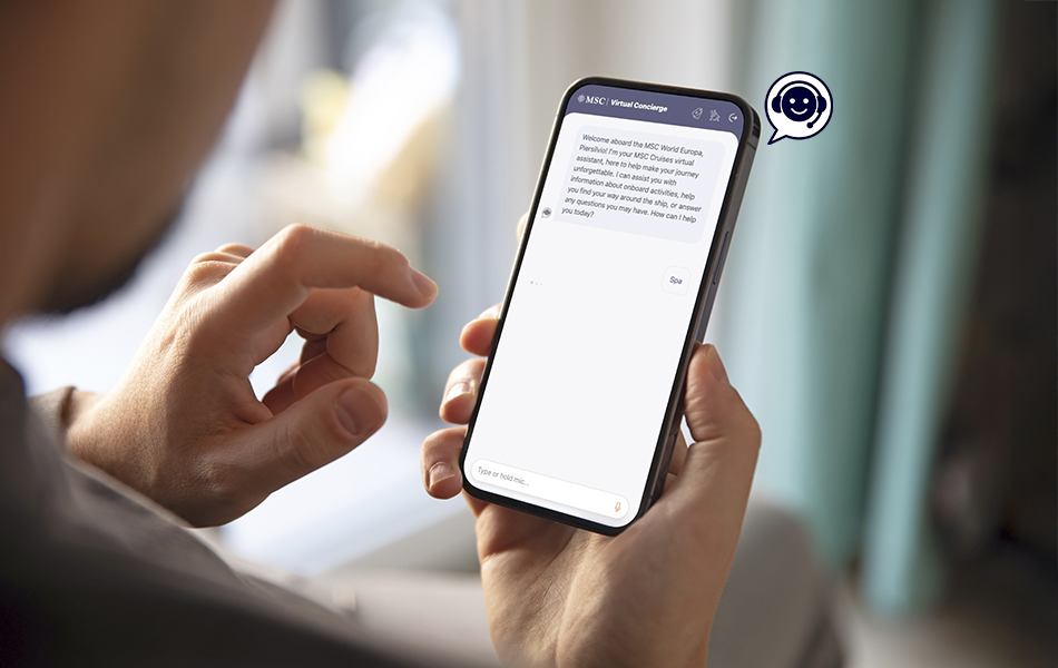 A person interacts with a mobile phone in a cozy setting | MSC Cruises