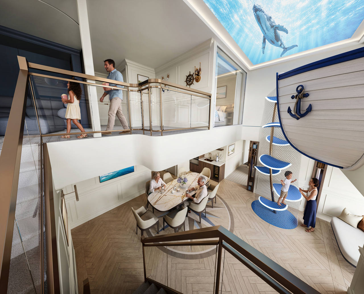 Spacious family cabin with modern decor and a vibrant ocean theme for comfort | MSC Cruises