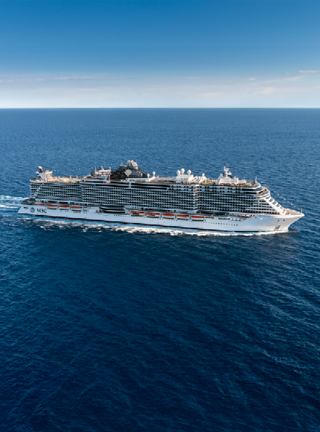 A majestic cruise ship gracefully sailing across the open sea under a clear sky | MSC Cruises