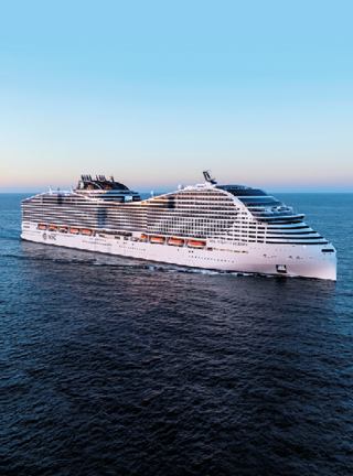 MSC World Europa sails through calm waters on a clear day | MSC Cruises