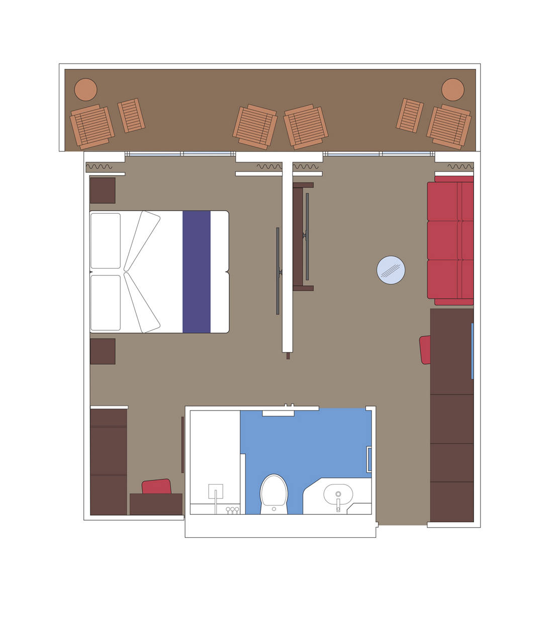 Grundriss der Kabine mit Annehmlichkeiten und Raumaufteilung | MSC Cruises