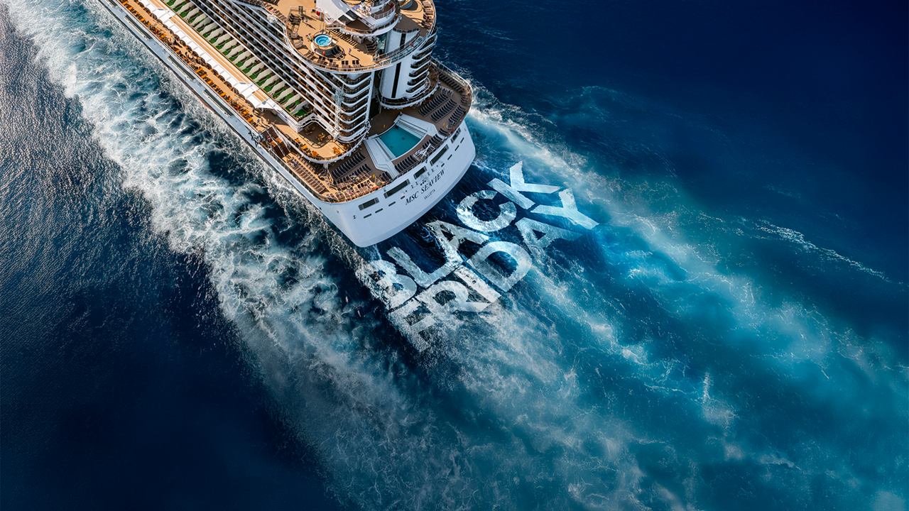 The MSC Seaview ship leaves a wake in the blue ocean waters | MSC Cruises