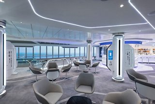 Modern lounge area with sea views on MSC Virtuosa for relaxing moments | MSC Cruises