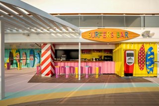 Surfer's Bar on MSC World Europa with a vibrant counter and surf-themed decorations | MSC Cruises