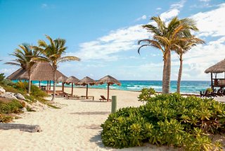 Sandy beach with palm trees, parasols and turquoise sea under a clear blue sky | MSC Cruises