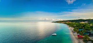 A wide shoreline with clear turquoise water and lush greenery along the coast | MSC Cruises