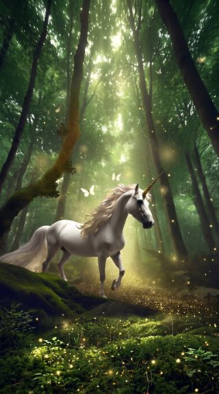 A white horse stands in a sunlit forest surrounded by green trees and gentle light | MSC Cruises