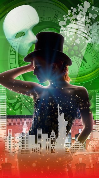 Silhouette of a performer in a top hat with stage lights against a vibrant backdrop | MSC Cruises