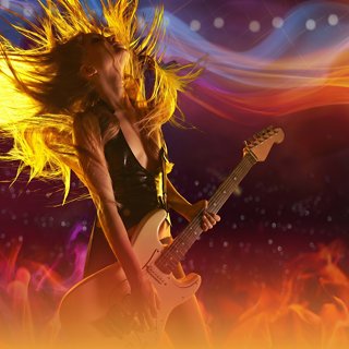 A guitarist surrounded by vibrant lights and a dynamic background atmosphere | MSC Cruises