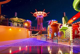 Brightly lit entertainment and seating area on MSC World Asia at night | MSC Cruises