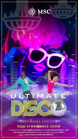 Disco party with vibrant lights and dancing guests aboard a cruise ship | MSC Cruises
