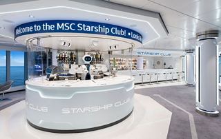 A modern reception area featuring a circular desk with blue accents and a welcoming atmosphere for guests | MSC Cruises