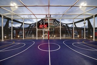 A vibrant sports arena on the MSC Seaside, featuring courts for basketball, volleyball, and five-a-side football | MSC Cruises