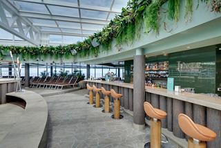 A vibrant bar area with a tropical theme, featuring seating and a welcoming atmosphere | MSC Cruises