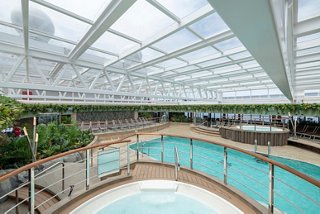 A serene pool area with a transparent roof and lush greenery, inviting relaxation and enjoyment | MSC Cruises