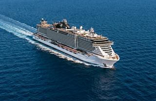The MSC Seaview sails gracefully through tranquil waters, leaving a gentle wake behind | MSC Cruises