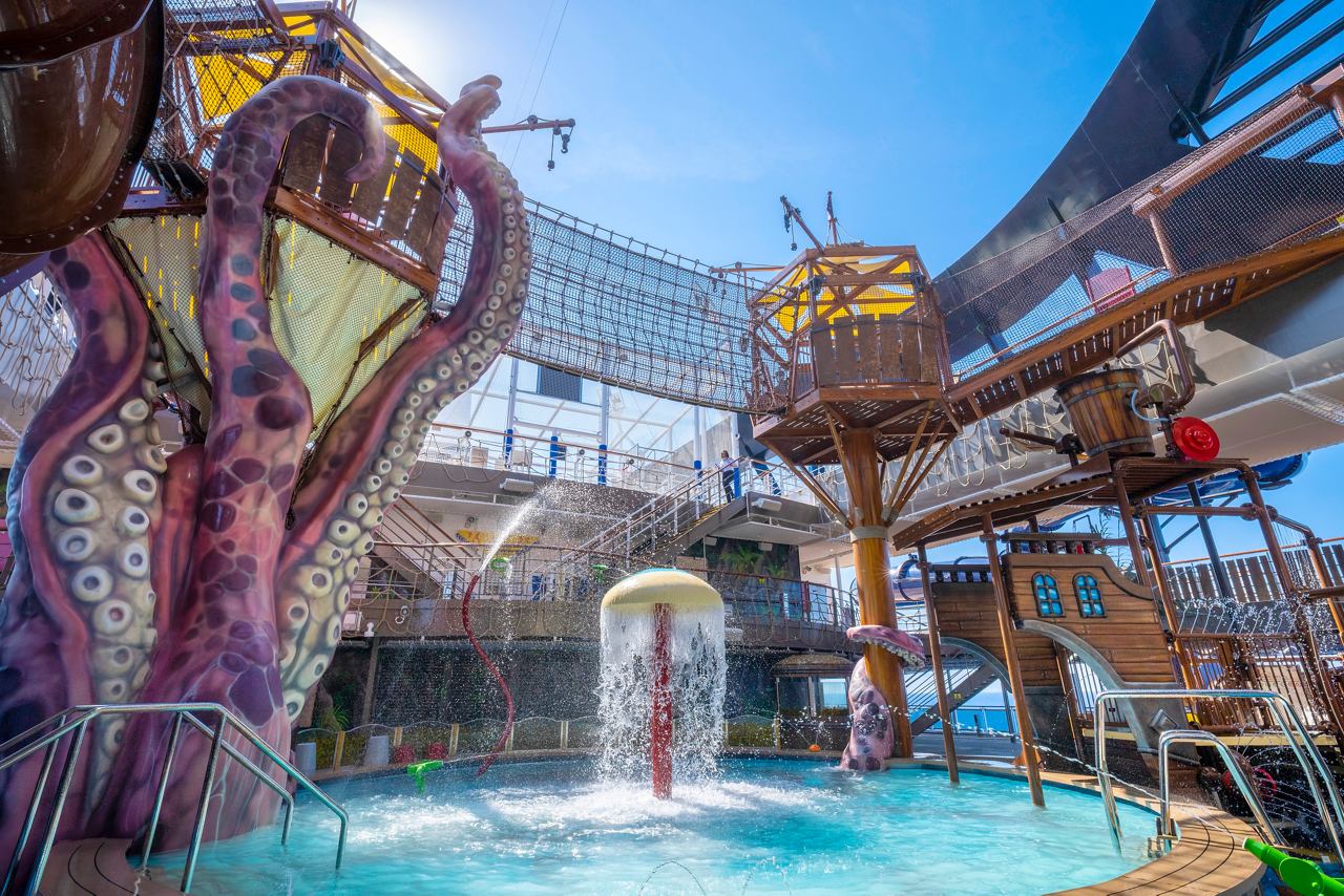 The vibrant Pirates Cove Aquapark features thrilling water attractions and a playful atmosphere for all ages | MSC Cruises