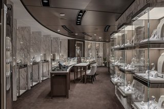 A sophisticated shop interior showcasing fine jewellery and elegant displays aboard MSC World Europa | MSC Cruises