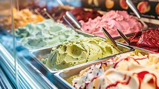 A vibrant selection of delicious ice cream flavours displayed at the Miami Beach Bar on MSC Seaside | MSC Cruises