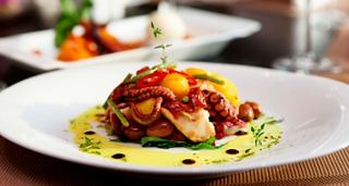 Un plato vibrante elegantemente presentado en un plato blanco, mostrando ingredientes frescos y un toque de color | MSC Cruceros