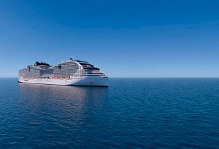 Vue aérienne du navire de croisière MSC World Asia en mer | MSC Croisières