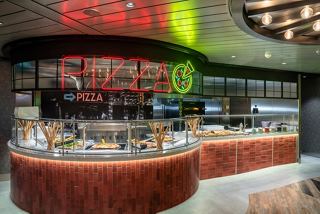 A vibrant speciality restaurant featuring a pizza and burger counter on MSC World Asia | MSC Cruises