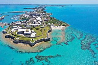 Aerial view of the Royal Naval Dockyard in Bermuda surrounded by turquoise waters | MSC Cruises