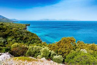 Breathtaking coastal view of Kusadasi, featuring lush greenery and the Mediterranean Sea | MSC Cruises