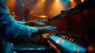 A musician's hands gracefully play the piano, creating a warm atmosphere in The Red Bar | MSC Cruises