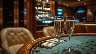 A stylish casino table set with champagne glasses, inviting guests to enjoy a luxurious experience | MSC Cruises