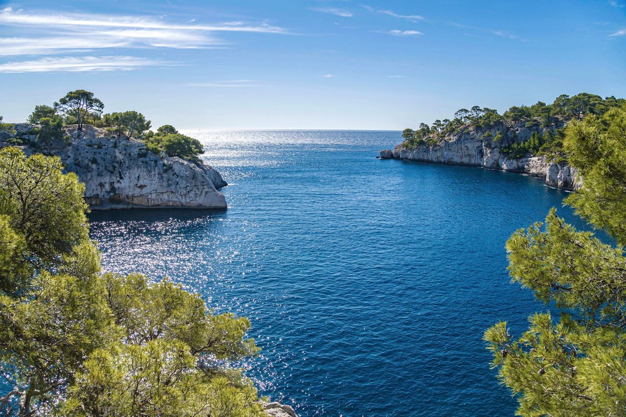 A serene view of the Mediterranean Sea with cliffs and lush vegetation in Provence, France | MSC Cruises
