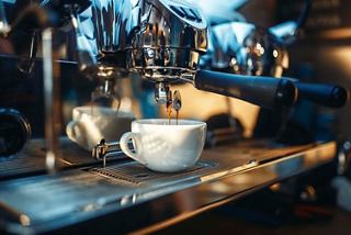 A close-up of an espresso machine with cups ready for coffee at the Bar della Cascata on MSC Musica | MSC Cruises