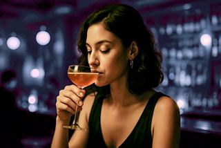 A woman enjoying a cocktail in a vibrant setting at the Attic Club on MSC Meraviglia | MSC Cruises