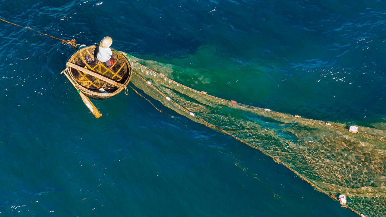 Aerial view of a fishing boat in the sea near Chan May, Vietnam | MSC Cruises