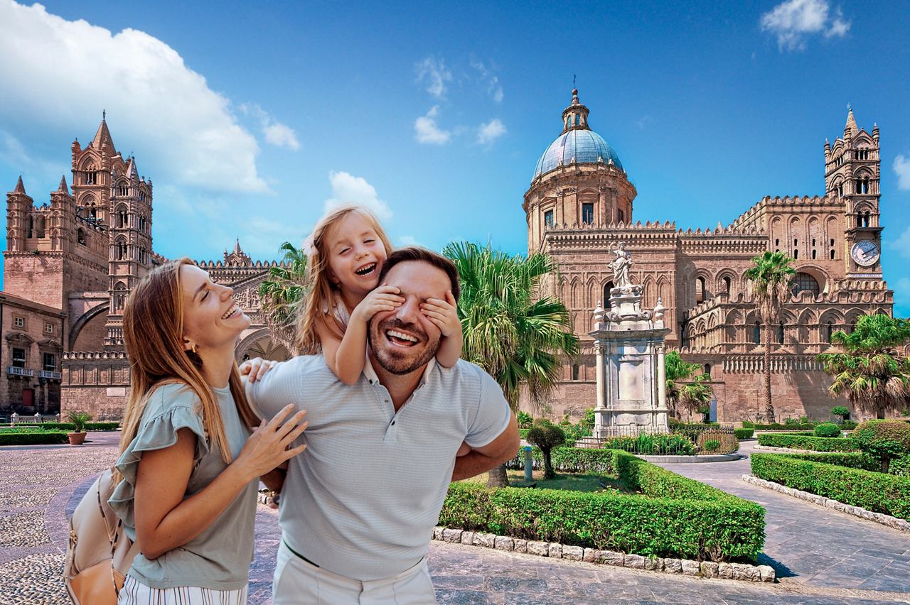 Cathedral with dome and palm trees in Palermo, Italy, under a blue sky | MSC Cruises