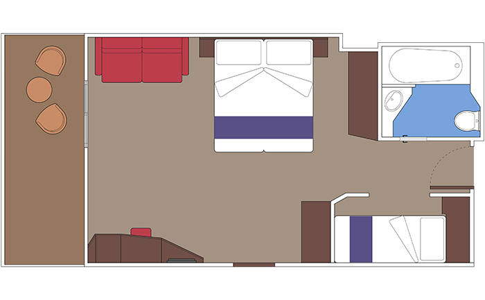 Layout of a premium suite featuring modern amenities and a cozy atmosphere | MSC Cruises
